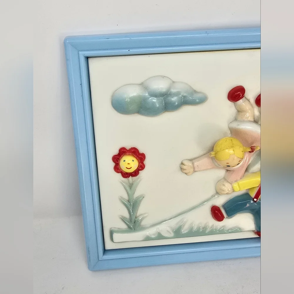 Vtg Stahlwood nursery wall art Jack &‎ Jill 3D framed plastic kids room decor.